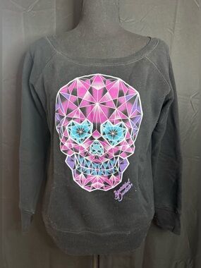 Beautiful Disaster Sugar Skull Pink Blue Purple Sweatshirt Size Medium